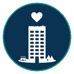 icon of a business / building rotating
